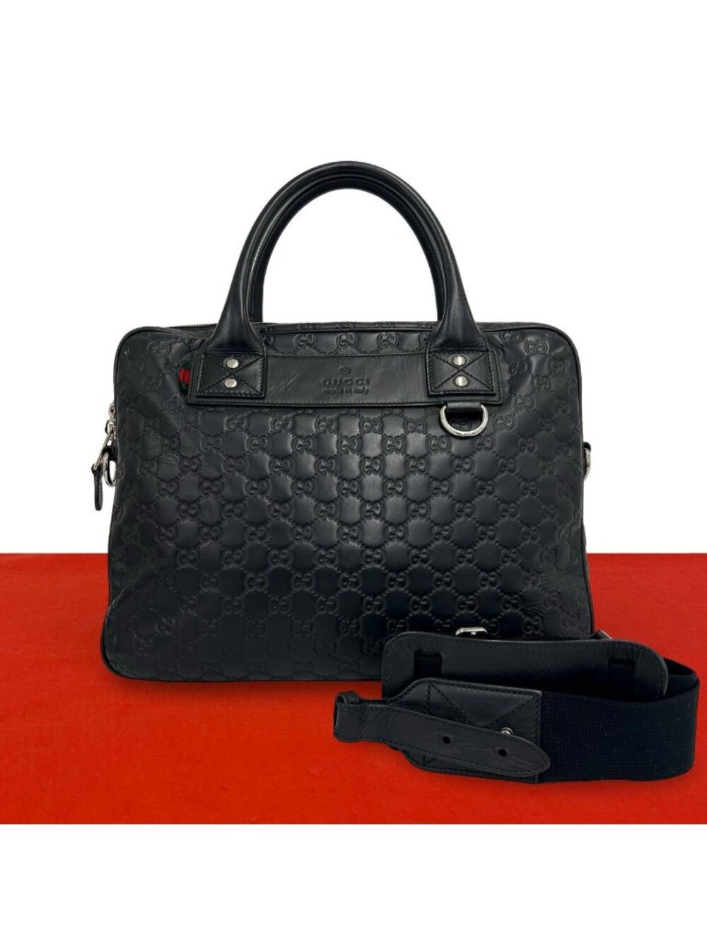 Gucci Guccissima Leather 2-Way Shoulder Bag Tote Business Black